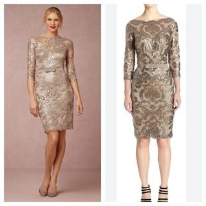 Tadashi Shoji / Pailette scallop Embroidered Sequin 3/4 Sleeves Cocktail Dress 8